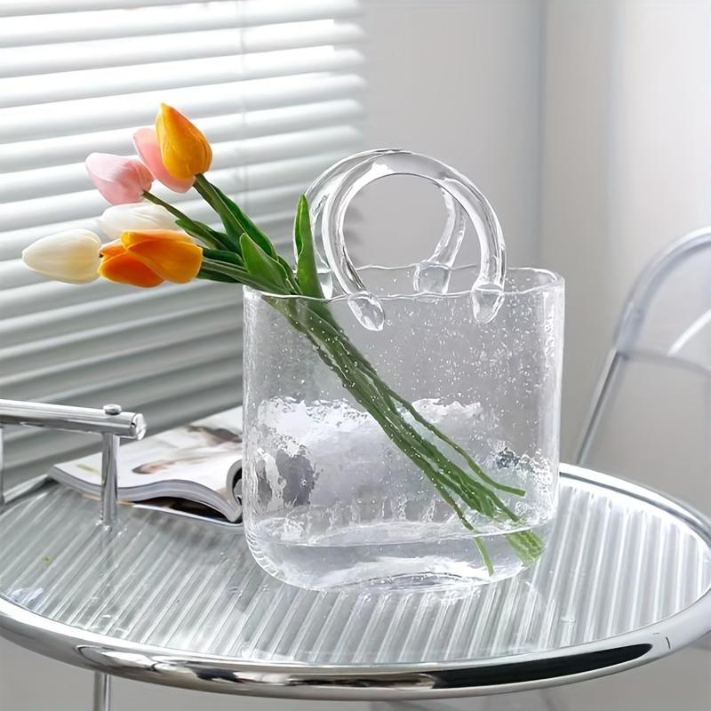 Elegant Geometric Handbag Vase - Chic Oblong Glass Decor for Hydroponic & Traditional Arrangements