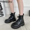 Fashion Platform Women Motorcycle Boots Fashion Elegant Side Zippers Shoes Square Heel Women's Morder Short Booties