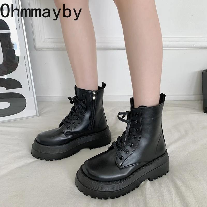 Fashion Platform Women Motorcycle Boots Fashion Elegant Side Zippers Shoes Square Heel Women's Morder Short Booties