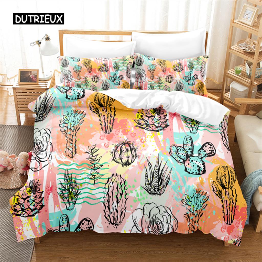 Тропический кактус Постельный комплект Набор пододеяльников 3d Постельное белье Цифровая печать Постельное белье размера Queen Модный дизайн