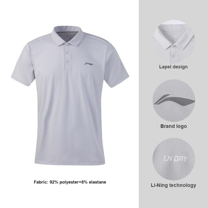 Li-Ning Простая и стильная однотонная футболка-поло мужская топы Светло-серый APLW517-5