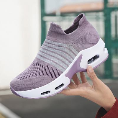 Женская обувь больших размеров на шнуровке, спортивная обувь из воздухопроницаемого трикотажа с воздушной подушкой, модная обувь-качалка, повседневная обувь, универсальные носки-обувь