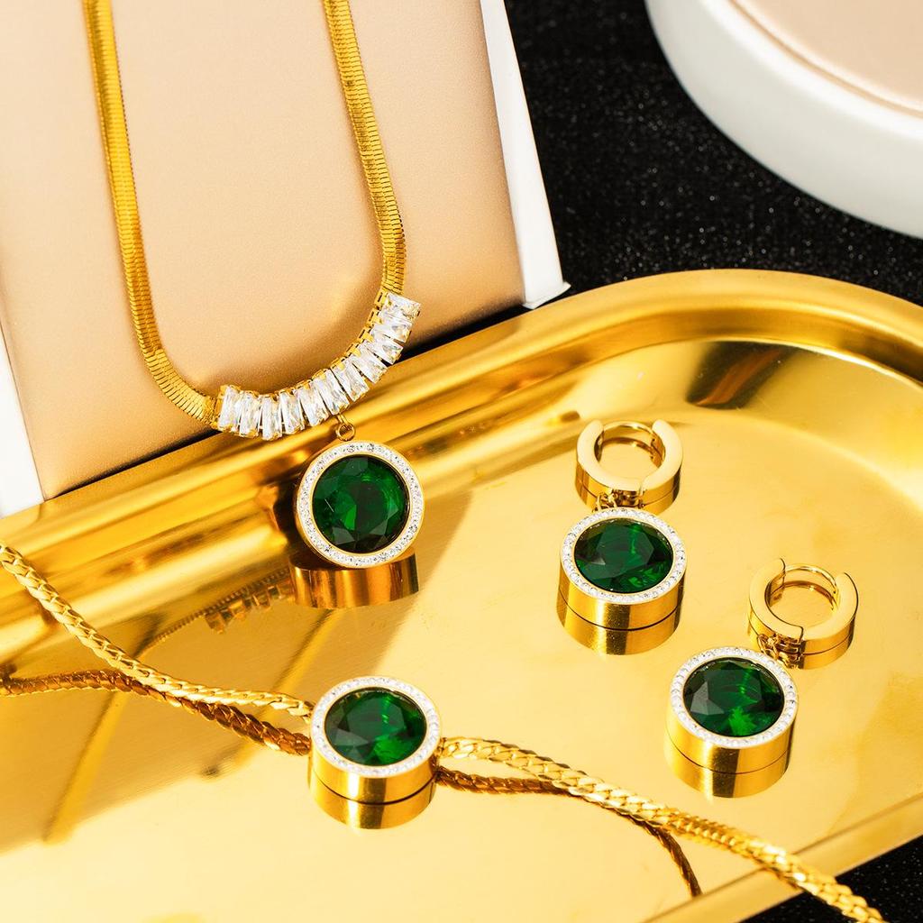 Комплект женских украшений из нержавеющей стали: Не тускнеющее ожерелье, серьги и кольцо - Модные аксессуары