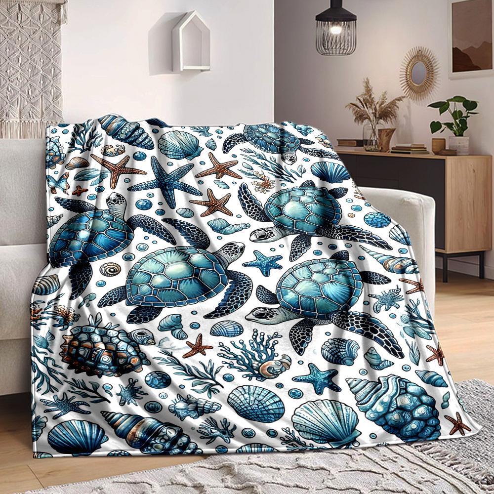 1pc Sea Turtle Pattern Blanket Warm, Cozy, And Soft, Suitable for Sofas, Beds, Cars, And Office Use.Perfect for Camping And Travel, Making It a Great