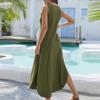 Women's 2024 Summer Casual Loose Sundress Long Dress Solid Color Sleeveless V Neck Split Tshirt Maxi Dresses