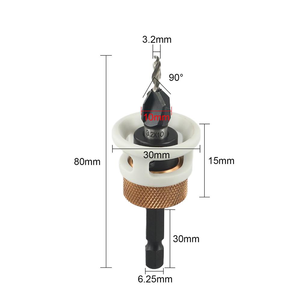 Регулируемые сверла-зенковки с ограничителем глубины, шестигранный хвостовик, ограничитель сверления отверстий, деревообрабатывающий инструмент для снятия фаски