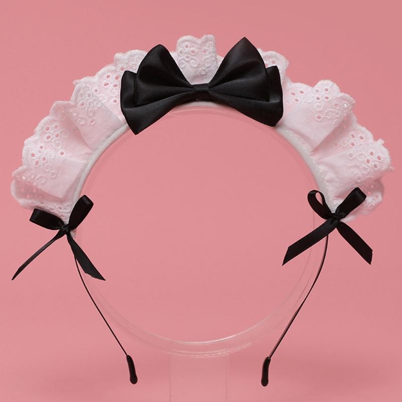 Прекрасная милая повязка на голову Аниме горничная косплей повязка на голову Лолита оборка кружево головной убор ручной работы атласный бантик аксессуар для волос