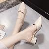 Fashion 2024 Party Women Mules Slipper Pointed Toe Block Strap Closed Shallow High Heels Shoes Sandals Black Beige Square Heel Pumps