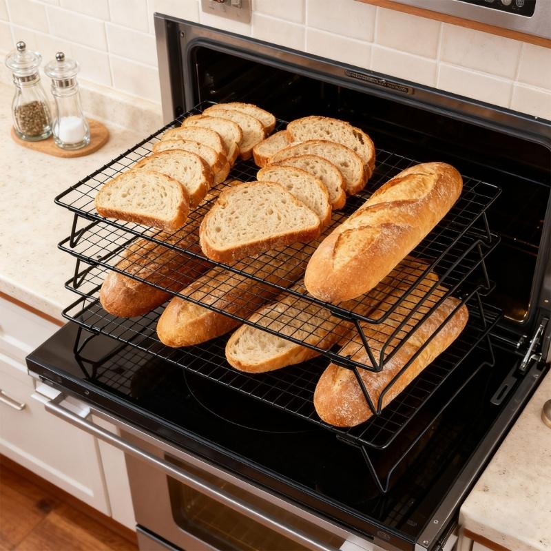 4 Piece Tiered Oven Cooling Rack Set Heat Resistant Carbon Steel Grids for Cakes Cookie Baking Essential