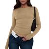 Women's Fashion Solid Colour Round Neck Long Sleeve T-Shirt Top