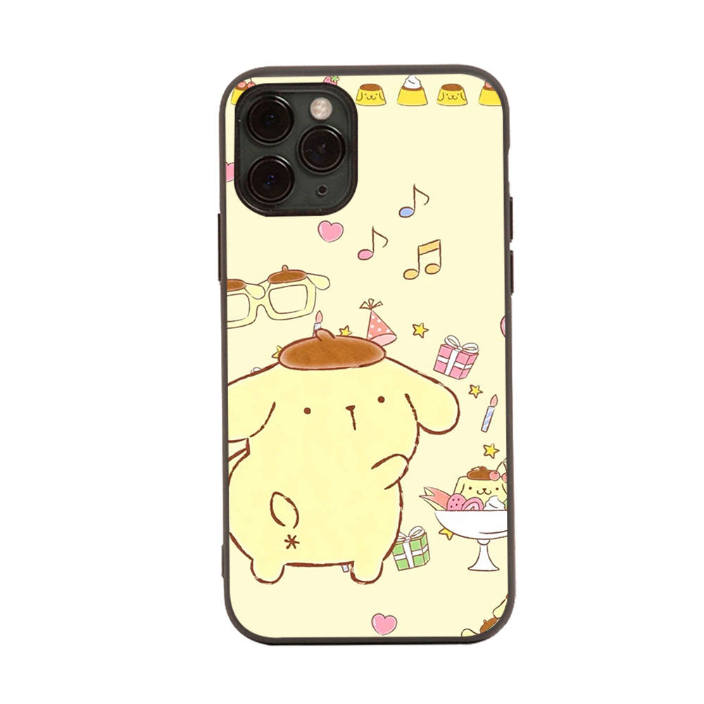 HK27 Мультяшный черный чехол Pompom Purin для iPhone 16 15 Plus 14 13 Pro 8 SE XR XS Max P30 Nova 5T Y5P Y6 Y7 Y8P Y9 Realme C30 C33 C31 VIVO Y36 V27