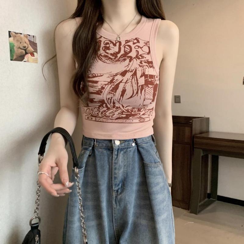 Women's Summer Vest, Fashionable Daily Summer T-shirt, Outdoor Clothing, Retro Women's Clothing, Slim Fit Women's Top