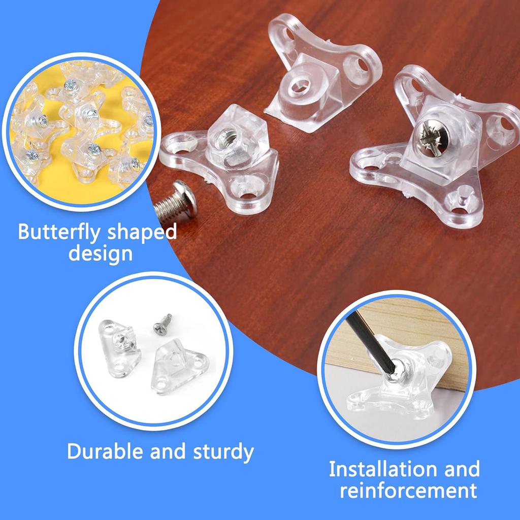 20 Pcs Clear Butterfly Corner Code Removable Corner Brace Right Angles Brackets with Screwdriver and Screws Durable