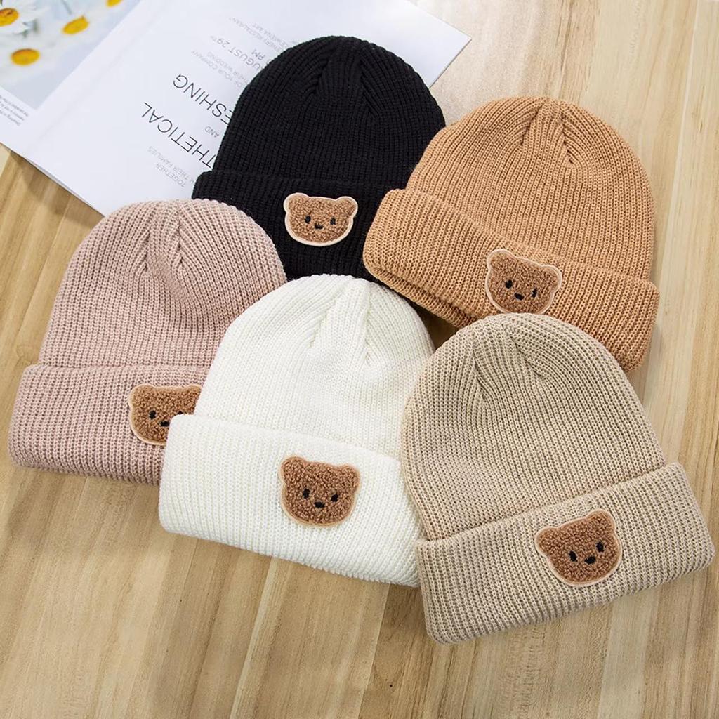 Cute Cartoon Bear Knitted Baby Hat Soft Warm Crochet Infant Toddler Beanie Kids Boys Girls Autumn Winter Pullover Cap