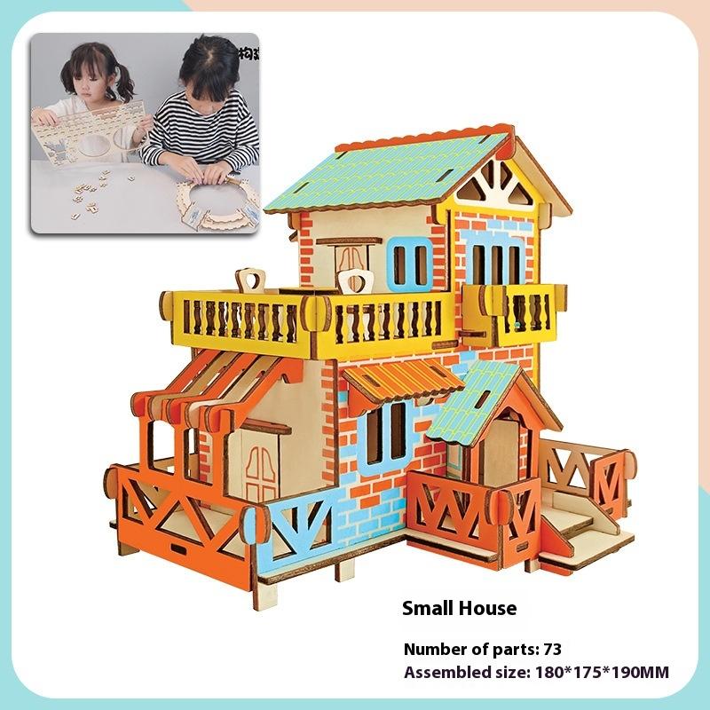 Деревянный 3D-пазл, сборка, модель здания, подросток, сделай сам, стиль, коттедж, развивающие игрушки, маленькие строительные игрушки для дома