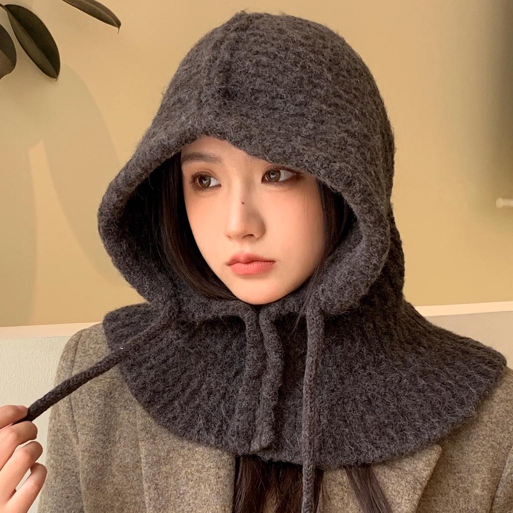 New Hat Women's Autumn and Winter Knitted Hooded Scarf Integrated Thermal Ear Hat