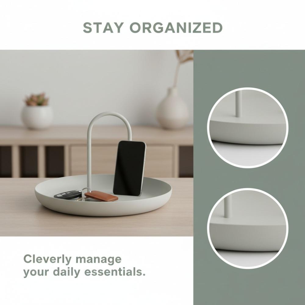 Round Shape Serving Tray Aluminum Alloy, ABS Storage Tray Home Decor Metal Tray Dining Room Table