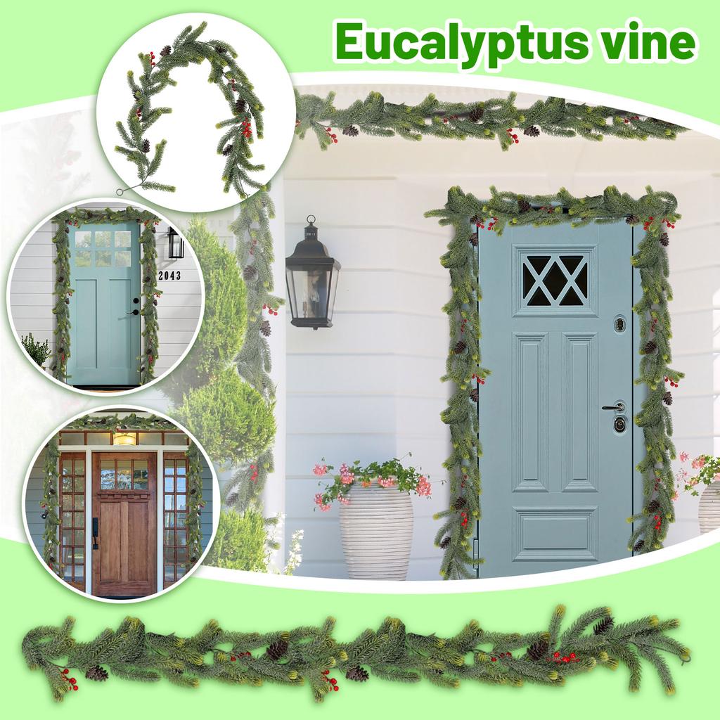 1,8-метровая Рождественская Лоза Симуляция Зеленые Растения Красные Ягоды Лоза Настенное Украшение для Дома