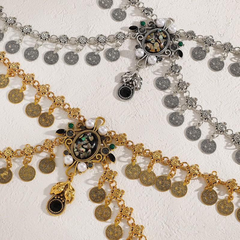 Boho Ethnic Layered Waist Chain With Coin Charm Shell Pearl Pendant Belly Dance Outfit