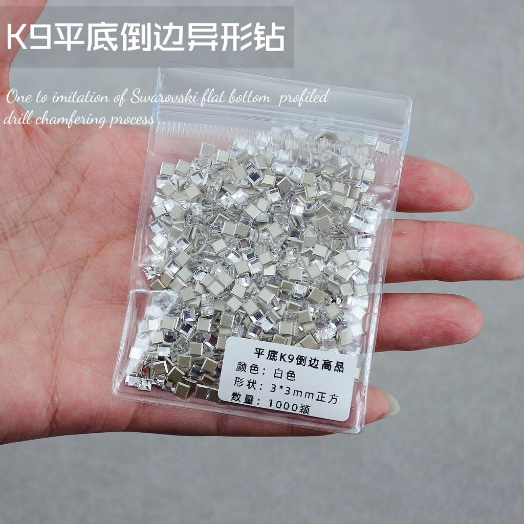 Super Flash K9 White Crystal Flat Bottom Inverted Edge Nail Art Diamond Prism 1:1 Imitation Huazi Inverted Edge Does Not Fall Off The Bottom Nail Art