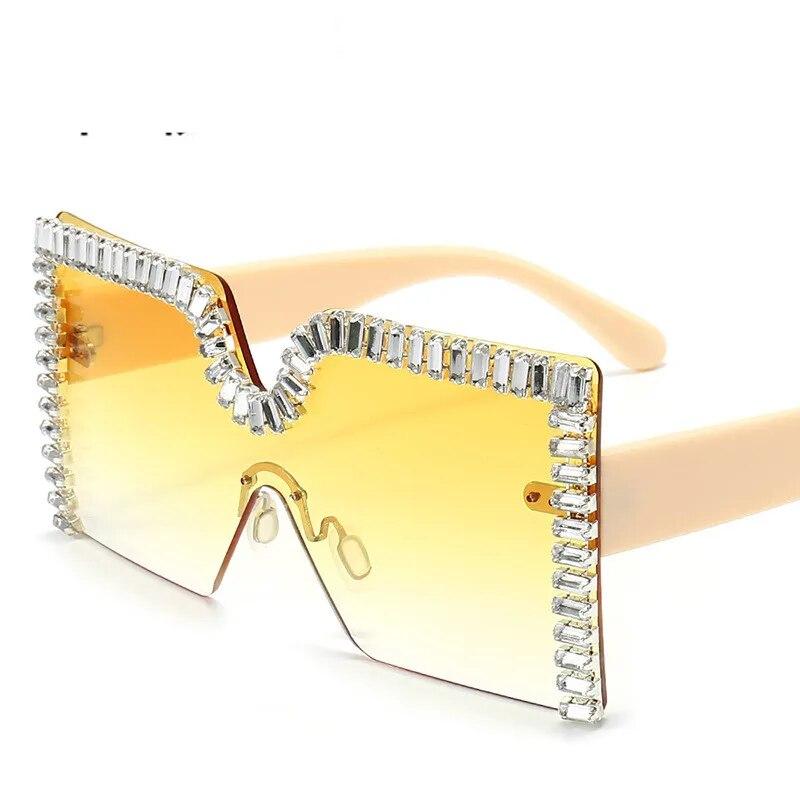 Женские солнцезащитные очки большого размера с квадратными бриллиантами y2k, роскошные солнцезащитные очки без оправы со стразами, красочные хрустальные очки, оттенки oculos