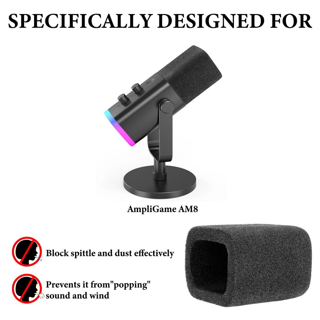 GEEKRIA Creator Microphone Wind Screen FIFINE AmpliGame AM8 Pop Filter Microphone Cover Microphone Windshield Foam Filter Grey 2 Pack