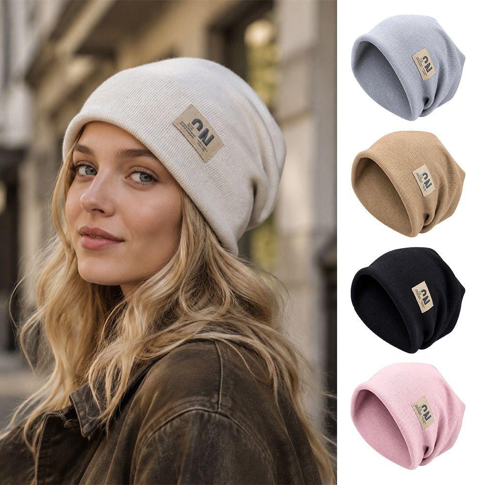 Warm Beanie Hat Windproof Knitted Pullover Cap Fashion Skullies Hat  for Women