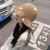 Flower Straw Bucket Hat Women's Summer Breathable Face Small Woven Straw Hat Sunshade Sunscreen Seaside Vacation Hat Tide