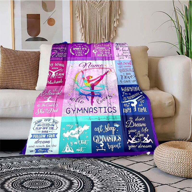 Gymnastics Customize Your Name Outdoor Blanket Used For Chair Office Sofa Bed Camping Soft And Warm Giving Friends And Relatives Birthday Graduation