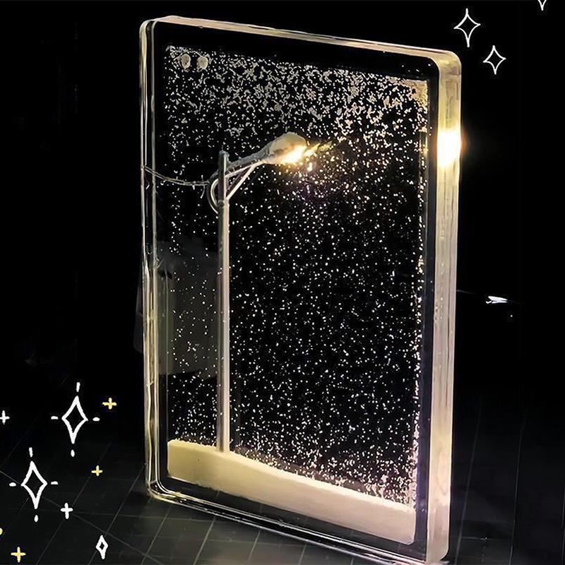 Flowing Small Night Light Snow Scene Street Light Snowy Night Snow Simulation Handmade Diy Material Package Desktop Decor