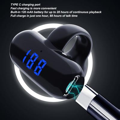 Беспроводные наушники-клипсы с открытым ухом Bluetooth 5.2 с костной проводимостью, безболезненные, сверхдлительное время ожидания, спортивные наушники-клипсы с цифровым дисплеем