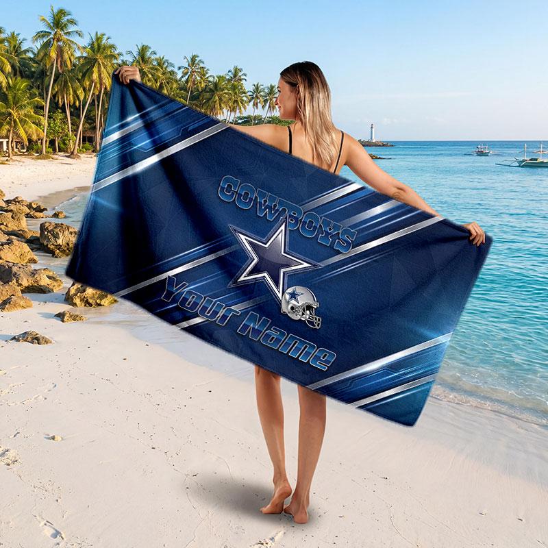 Dallas Cowboys Customized Name Text Beach Towel, Soft Absorbent Towel Beach Pool Travel Personal Gift