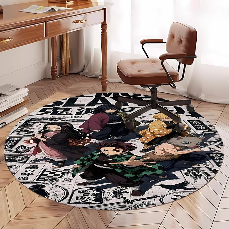 Demon Slayer Pattern Round Rug, Indoor/Outdoor Mat, for Picnic, Gameroom, Bedroom, Office, Living Room, Home Decor Carpet, Birthday Gift