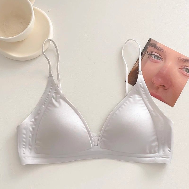 Douyin] Naked seamless glossy underwear light luxury mesh stitching triangular cup small chest gathering girl bra