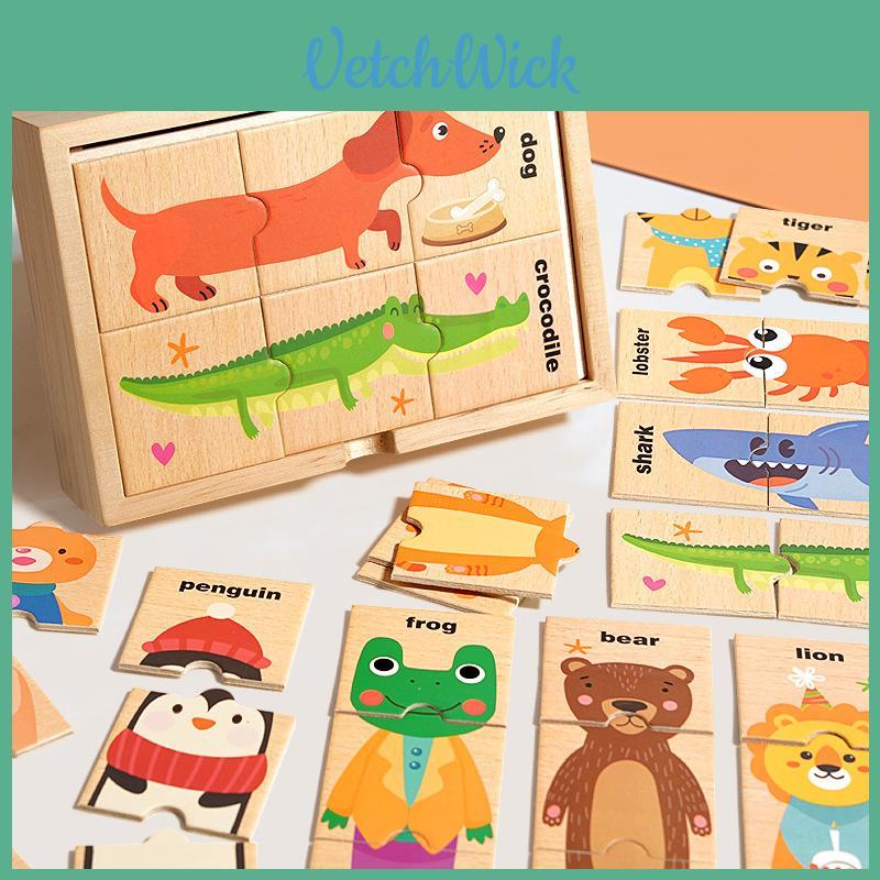 Wooden Kid Learning Puzzle With Animal Shapes And Word Recognition For Toddler Development