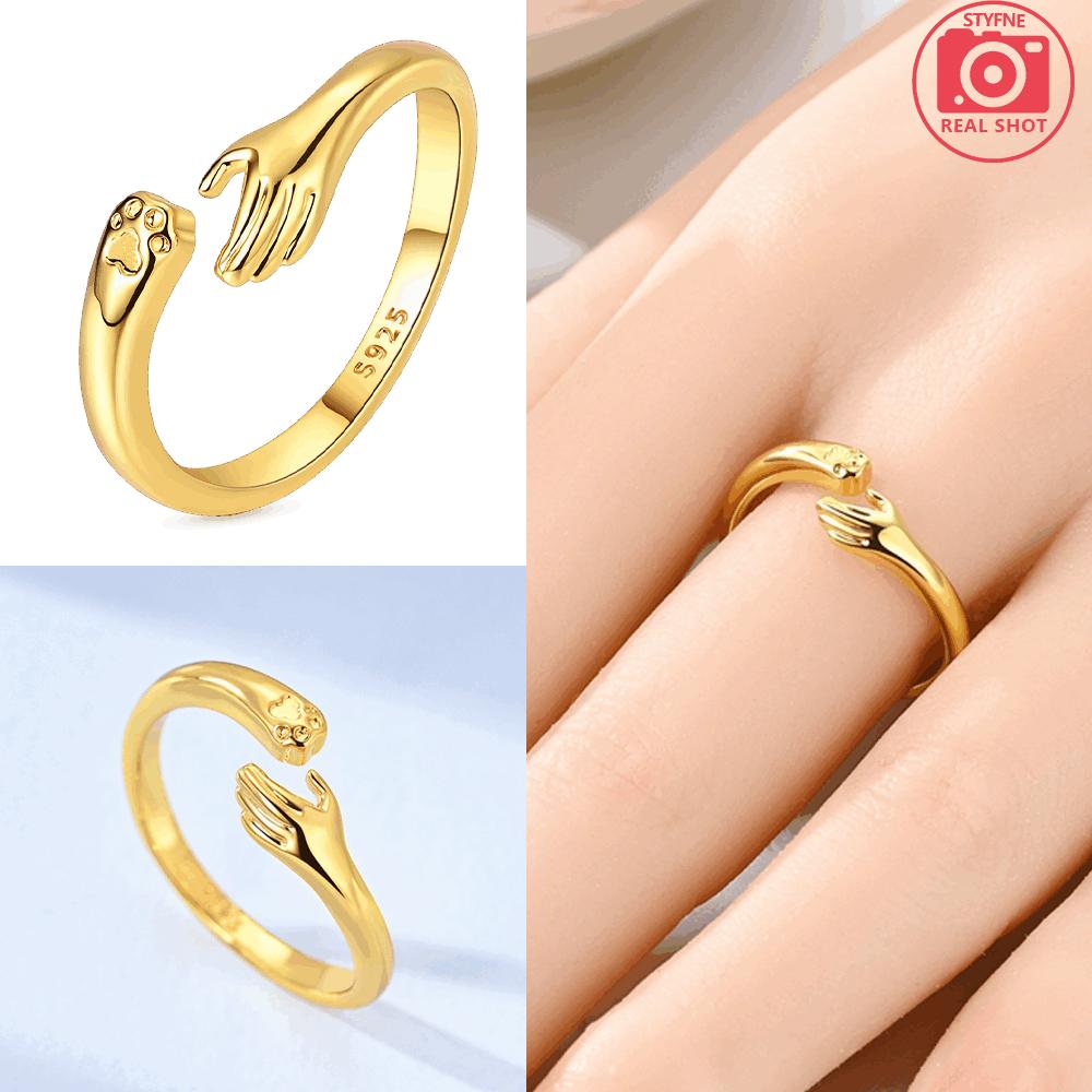 925 Silver Gold Hugging Ring Cat Dog Cute Pets Ring Horseshoe Ring Open Woman's Ring Jewelry Delicate Valentine Gift