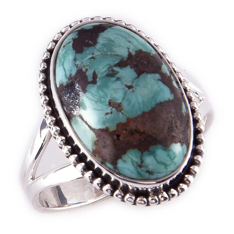 Кольцо из серебра 925 пробы с натуральным тибетским бирюзовым камнем ручной работы S.10 S9d21
