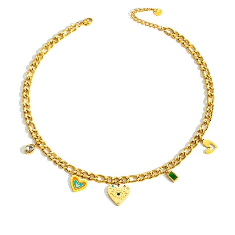 18 K Gold Plated Pendant Necklace Stainless Steel Choker Necklaces Charm Chain  Women's Jewelry