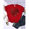 Summer Round Neck 3D Leopard Heart Print Top Fashionable Casual Short Sleeved Women's T-shirts