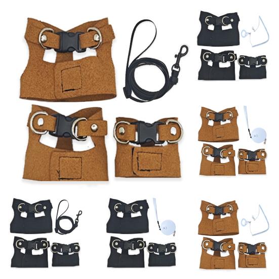 Комплект шлейки и поводка для бородатой агамы, шлейка из искусственной кожи для рептилий и ящериц с выдвижным поводком, трос для маленьких животных, аксессуары для прогулочного жилета