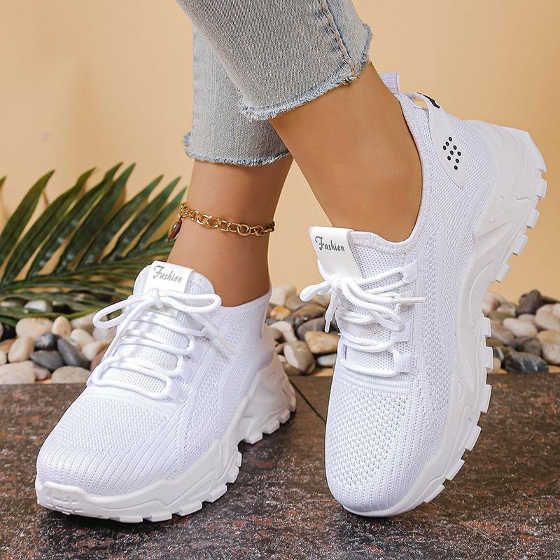 Fashion Knitted White Sneakers for Women Summer Mesh Breathable Platform Sports Shoes Woman Thick Bottom Non Slip Running Shoes