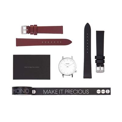 Авторизованный дистрибьютор Komono Watch Ladies Unisex Belt Harlow Silver Leather Black Leather Belt [KOMONO] KOM-W4144 [Комплект для замены] Корпус/бордовый и