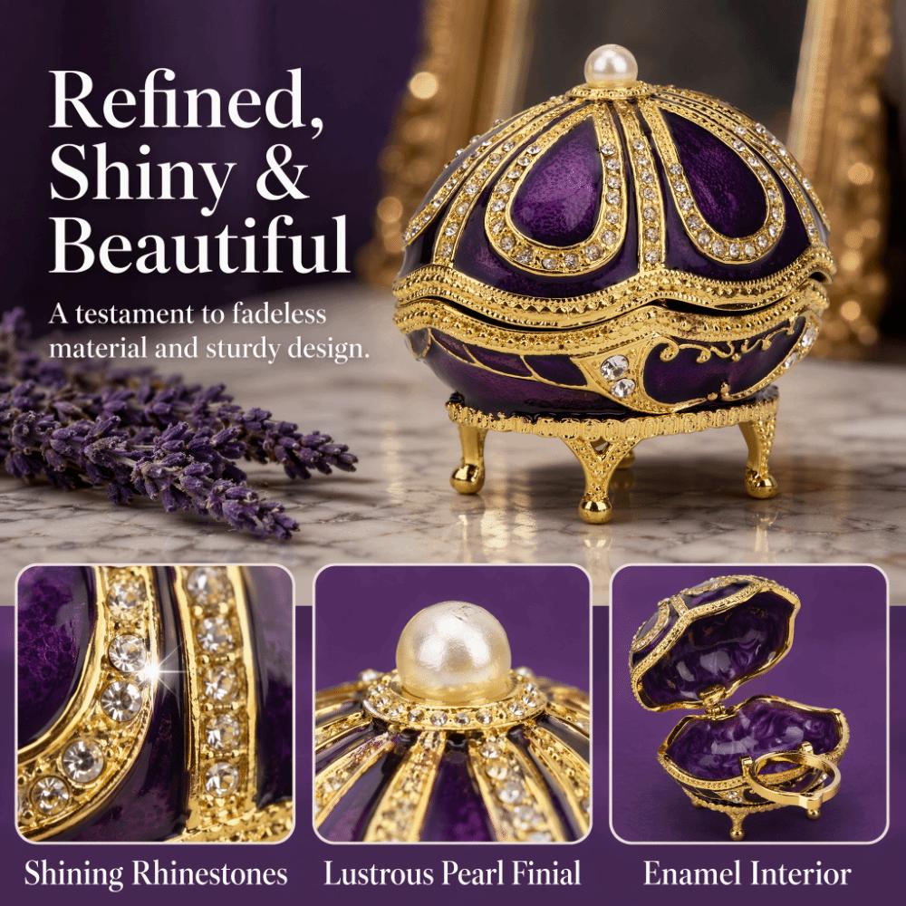 Hinged Lid Enamel Jewelry Box Purple Enamel Rhinestone Ornament Metal Trinket Box Gift for Home