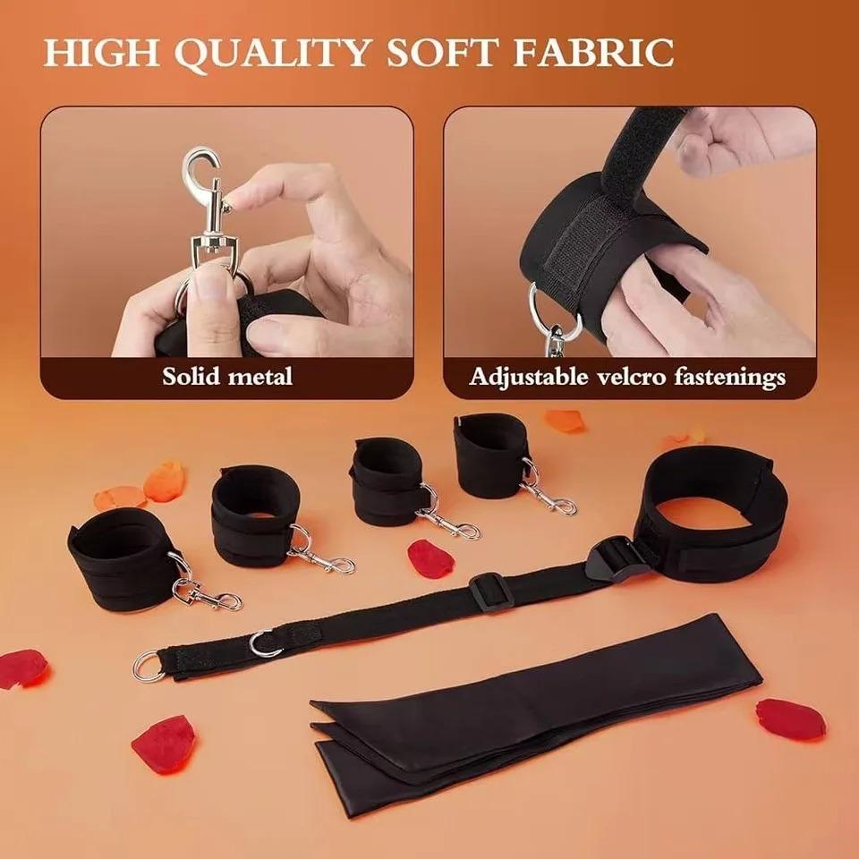BDSM Bondage Restraint Kit for Couples – Adjustable Neck Collar Wrist Cuffs Set (SM Sex Toys for Women Men)