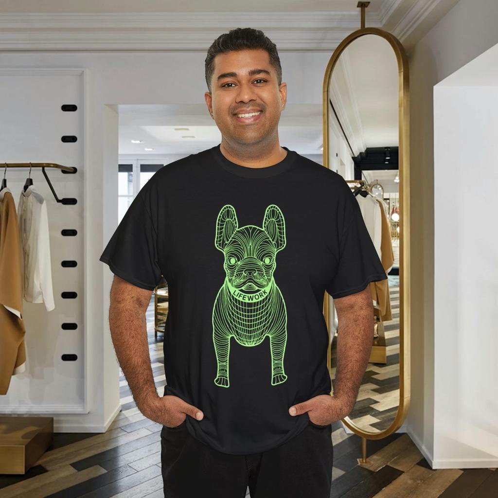 French Bulldog Lifework T Shirt Neon Green Line Art Graphic Tee