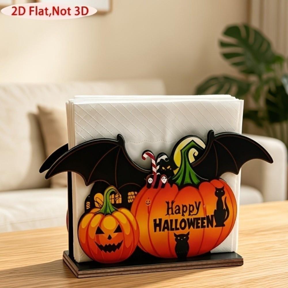 Multi-Color Wooden Napkin Holder Wood 2D Flat Tissue Holder Tabletop Decoration Halloween Party