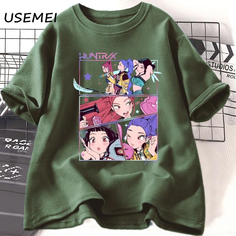 Huntrix Девушки K-Pop Охотники на демонов Футболка Повседневная Хлопковая с коротким рукавом Футболка Оверсайз Харадзюку Мода Унисекс Одежда Футболки