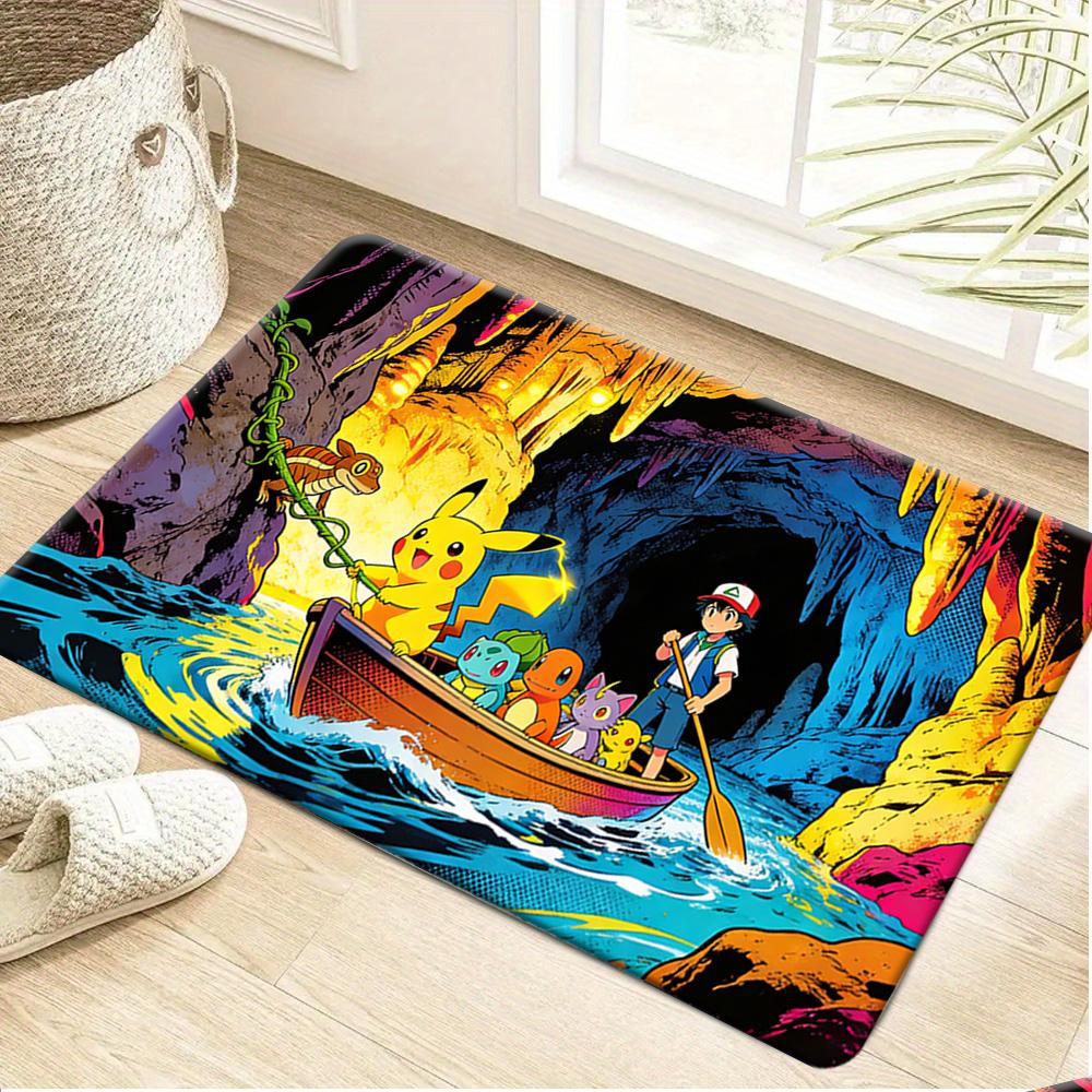 Lucario & Pikachu Snowy Campfire Print Non-Slip Floor Mat Doormat