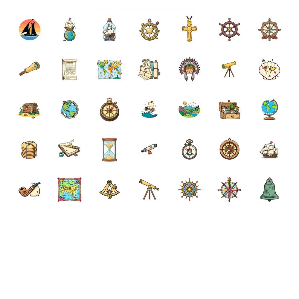 35pcs-100pcs Cartoon Adventure Stickers Vintage Pirate Stickers Compass Stickers For Laptop Luggage Scrapbook