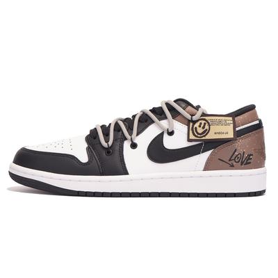 Air Jordan 1 Низкие кроссовки с противоскользящим покрытием Винтажные баскетбольные кроссовки Мужские Черный Коричневый 553558-132(Команда-)